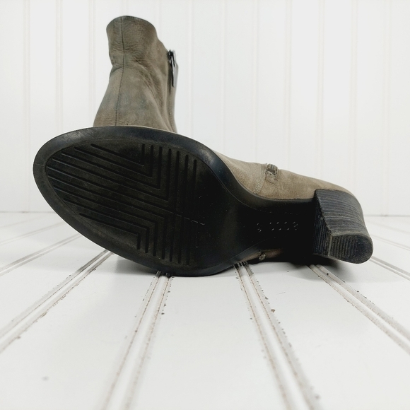 Ecco Taupe Tan Leather Slip On Block Heel Side Zip Ankle Boots E963 - Picture 10 of 12